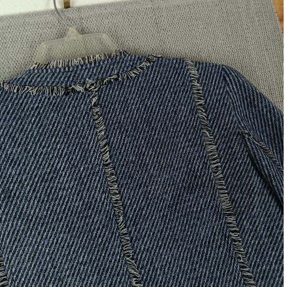 Chicos Open Front Jacket Womens Size 8 Blue Tweed Fringe Military Evening Casual - Picture 10 of 15